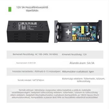 12V tápegység hozzáférés-kezeléséhez – DP05, fém ház, 0,5 kg, elektromos zár és mágneszár számára
