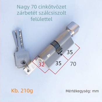 70 mm-es zinkbevonat réz zárbetét ajtókhoz, tűzálló ajtóhoz, egyhengeres kivitel