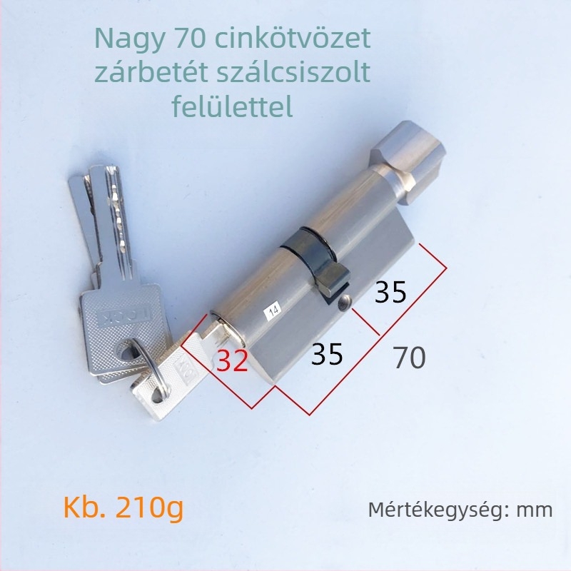 70 mm-es zinkbevonat réz zárbetét ajtókhoz, tűzálló ajtóhoz, egyhengeres kivitel