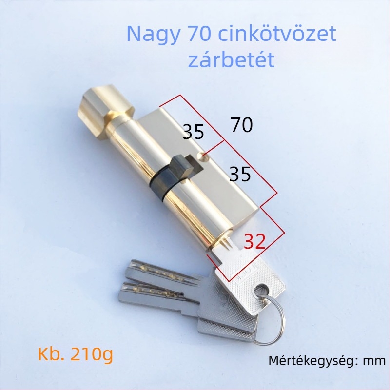 70 mm-es zinkbevonat réz zárbetét ajtókhoz, tűzálló ajtóhoz, egyhengeres kivitel
