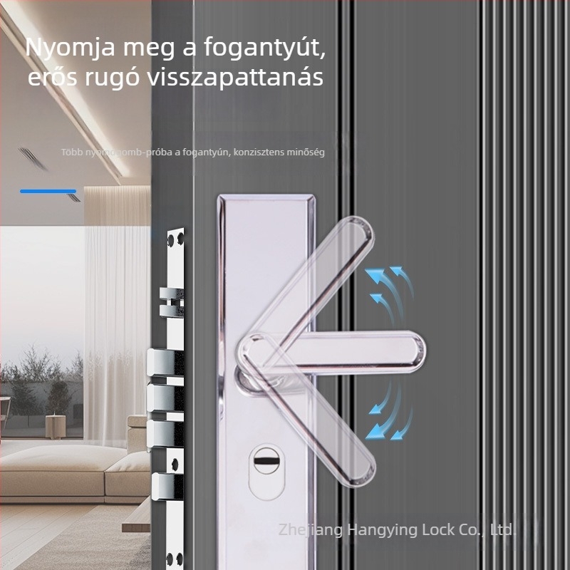 Tűz-ellenálló ajtókilincs rozsdamentes acélból vastag panellel, többfunkciós zármechanizmus, felületre szerelhető, kulcsos működés