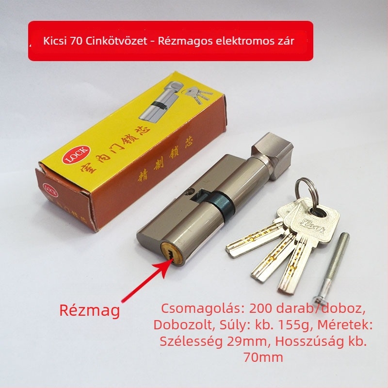70 mm-es belső ajtó zárhenger, tiszta rézből, fa ajtókhoz