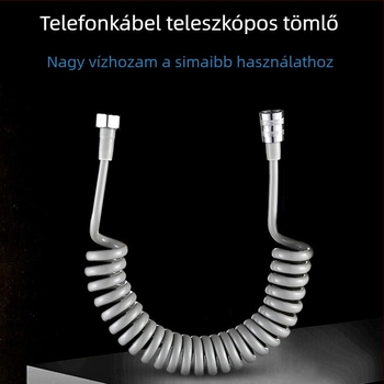 Telekopírozó vízcső rugós kialakítással — zuhanyfej és WC-tisztító spric, modell DHG-01, PU anyag, névleges nyomás 1, működési hőmérséklet 0–80 °C, szerelés csavarás