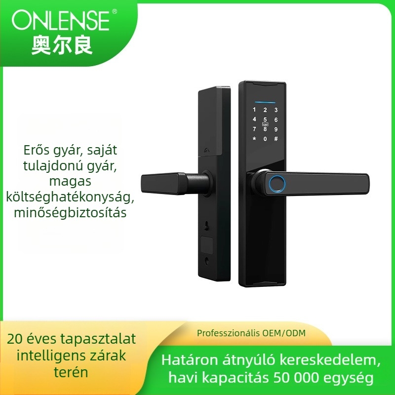 ONLENSE 2308A Okos zár a fa ajtókhoz hálószobai ajtókhoz parolával, ujjlenyomattal, kártyával és távoli feloldással (Tuya-kompatibilis)