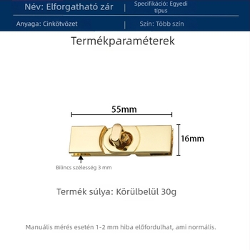 Táskákhoz való tekerőzár, 16 mm külső átmérő, fém alkatrészek táskákhoz, dekoratív zár