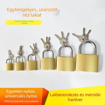 Háztartási utánzott réz színű lakat kódzárral, szekrényekhez és mérődobozokhoz; egykulcsos nyitás; különböző zárfej méretek