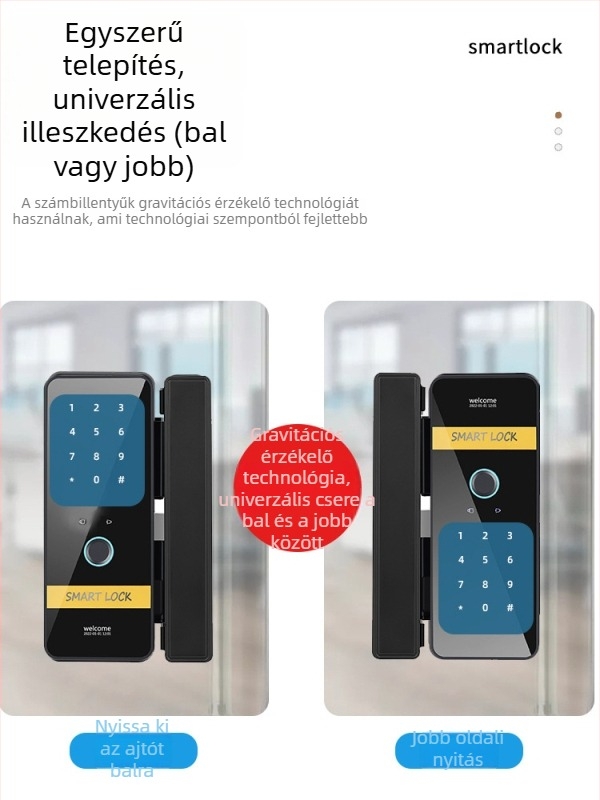 keret nélküli üvegajtó zár, ujjlenyomat- és kulcsazonosítással, érintőképernyővel, irodai csúszóajtókhoz – okos elektromos zár.