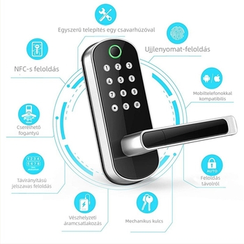 RALLAR F150 Okos ajtózár ujjlenyomat és jelszóval, távoli alkalmazás, Bluetooth és Wi‑Fi