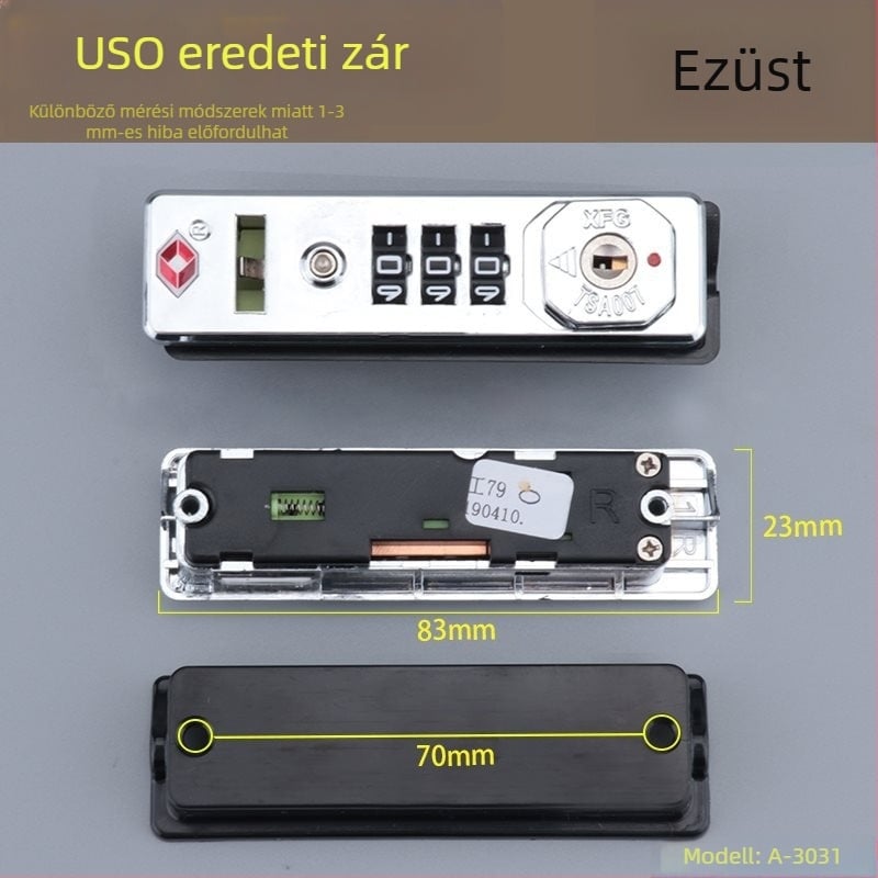 Jelszós zár a bőröndhöz — oldalsó zár (Kategória: kiegészítők a bőröndökhöz; Zár típusa: jelszavas; Pozíció: oldalsó)