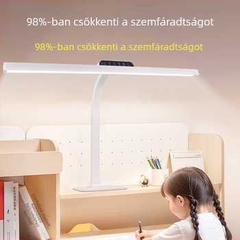 Tanuláshoz tervezett asztali lámpa szemvédő és visszaverődés elleni, teljes spektrumú fény diákok és gyerekek számára, fém árnyékoló, érintéses kapcsoló