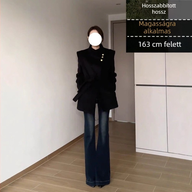 Női sötétkék farmernadrág Bootcut fazonban, elasztikus, karcsúsított szabás, őszi–téli 2025