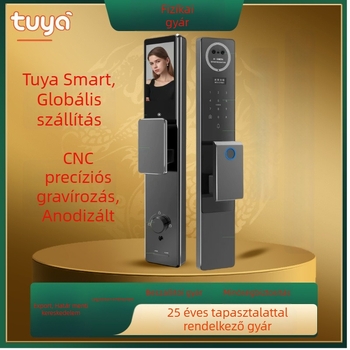 Intelligens ajtózár arcfelismeréssel és ujjlenyomat-technikával - 3D arcfelismerés, 100 ujjlenyomat-tárolás, >100000 feloldás, 0,1 s feltérképezés, DC energiaellátás