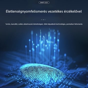Intelligens ajtózár ujjlenyomat- és jelszókezeléssel, modell SF057; ujjlenyomat-tároló kapacitás 100; nyitási ciklusok >100000; szkennelési idő <1s; működési hőmérséklet -25°C–70°C