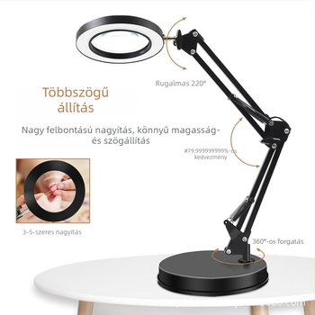 Összecsukható nagyító lámpa sminkhez, manikűrhöz és szempillákhoz – USB tápegység, fém árnyékoló, gombos kapcsoló, CRI 80–89, asztali olvasó- és tanulólámpa