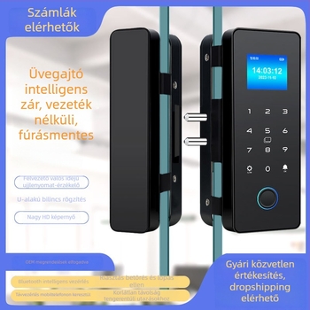 Üvegajtó ujjlenyomat- és jelszavas okoszár keretes kivitelben, egy- vagy kétszárnyú ajtóhoz