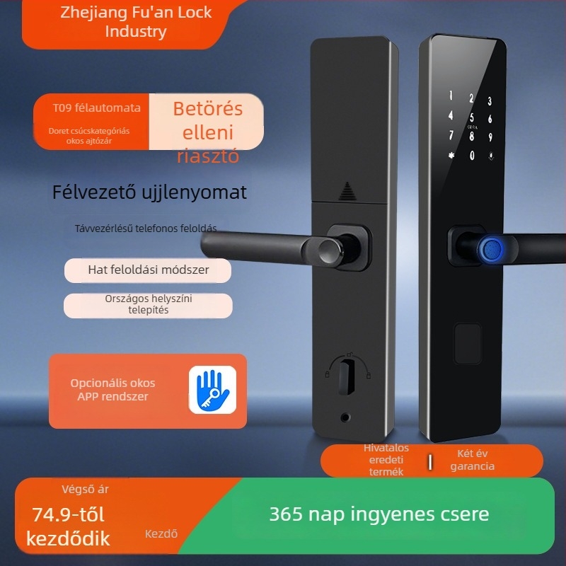 Ujjlenyomat- és jelszavas zár Bluetooth-kártyaolvasóval, apartmanokhoz