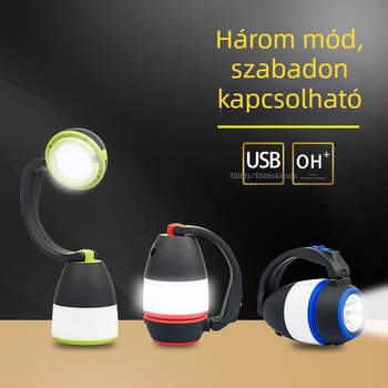 Három az egyben kempinglámpa LED-del, 5W, 2000mAh akkumulátor, napelemes töltés, ABS burkolat, hordozható fény