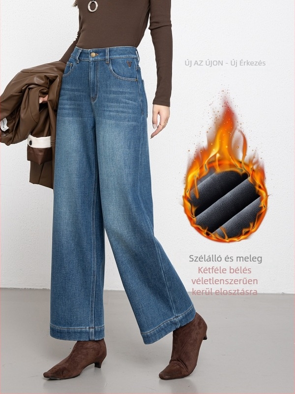 Női farmernadrág magas derékkal, laza szabás, elasztikus, 3/4 hossz, fleece bélés, hímzés, mosott denim, téli 2025, modell 8132HG
