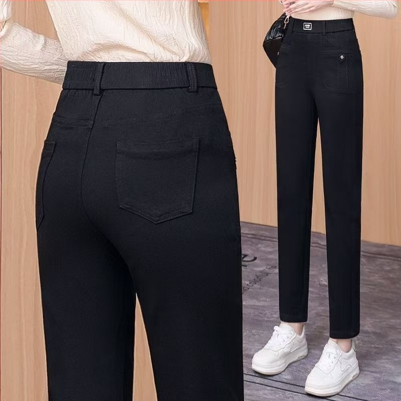 Női magas derekú denimnadrág fleece-béléssel, őszi–téli 2025, sokoldalú karcsúsított ceruza nadrág