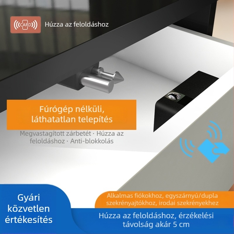 Intelligens szekrényzár ujjlenyomat, jelszó, Bluetooth és RFID technológiával, fúrás nélkül, otthoni használatra.