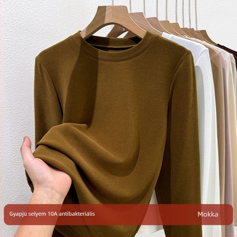 Női környakú alapréteg felső, fleece-béléssel, meleg és vast kötésű, őszi–téli szezonra
