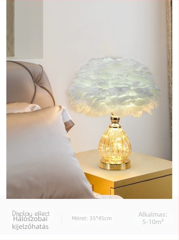 LED éjjeli lámpa tollas árnyékolóval, modern minimalista stílus, intelligens vezérlés, hálózati tápegység, alapfény