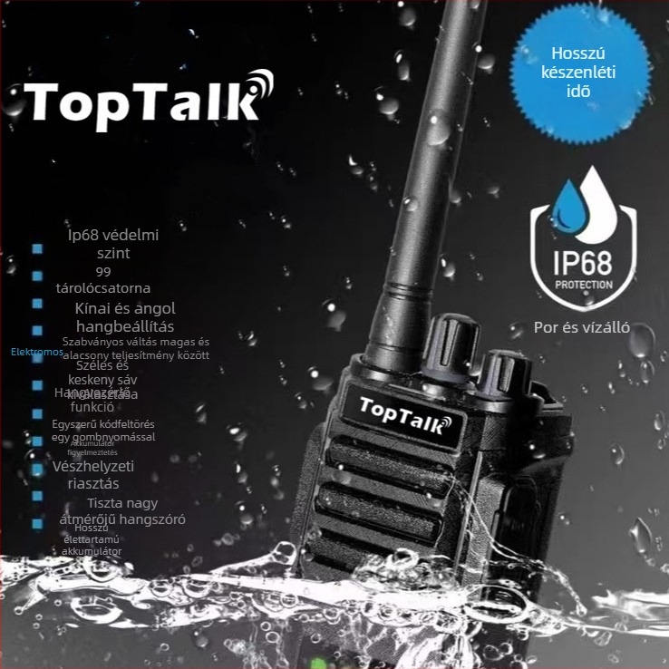 Walkie-Talkie IP68 vízálló, 5W, 3–5 km hatótáv, 99 csatorna, 5000mAh akkumulátor