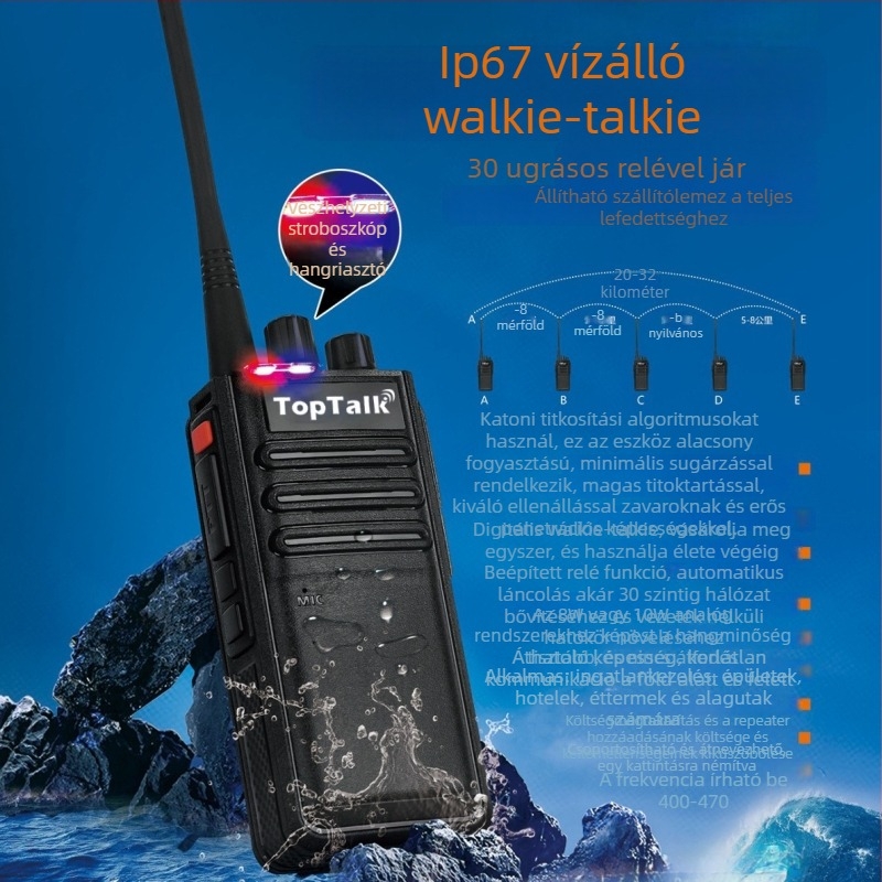 Walkie-Talkie IP68 vízálló, 5W, 3–5 km hatótáv, 99 csatorna, 5000mAh akkumulátor