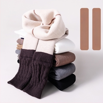 Lányoknak készült fleece-bélelt vastag ősz–téli zokni-leggings, kötött mintával, fehér pamutból