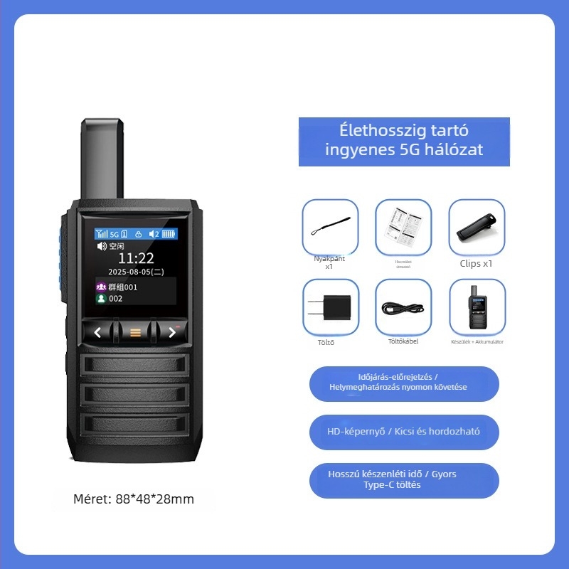 TopTalk 5G/4G/3G/2G nyilvános hálózati intercom, kompakt egység, 200 csatorna, RF kimenet 2W, 50 km feletti hatótávolság, lítium-ion akkumulátor 2550mAh