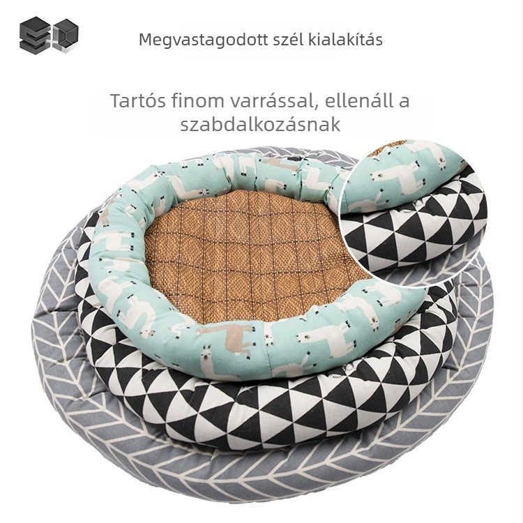 Kerek formájú háziállat-nest macskákat és kutyákat egyaránt kiszolgáló — vászon, PP pamut, nyári matrac, csúszásmentes aljzat