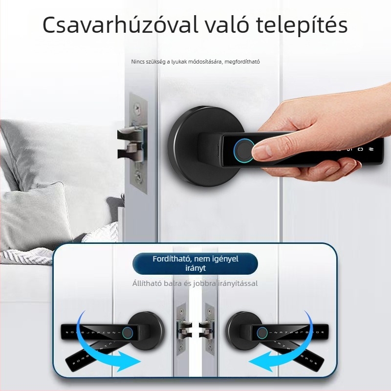 Gömb alakú ujjlenyomat-mentes zár érintéses fogantyúval, modell B1, faajtókhoz/belso ajtókhoz, 100 ujjlenyomat-tárolás, 100000 nyitás, DC energiaellátás
