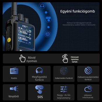 Kézi interkom rádiótelefon kültéri területbiztonságra, 5-10 km hatótávolság, 10W kimenet, 16 csatorna, 4000 mAh akkumulátor, kijelző UV110D