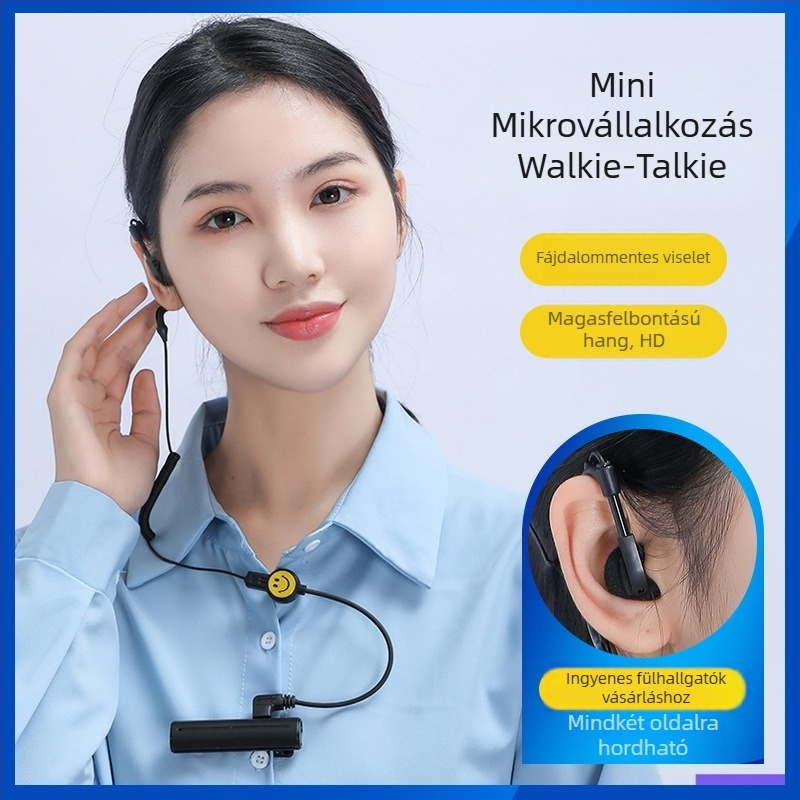 Bluetooth‑os lavaliér Walkie‑Talkie kompakt kivitel kozmetikai szalonokhoz — 2W, 16 csatorna, hatótáv 1,5–3 km, 1200 mAh Li‑ion akkumulátor