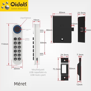 Qidots okos bútorelzár ujjlenyomat- és jelszóval fiókokhoz és szekrényekhez – cinkötvözet, modell F020, modern minimalist stílus