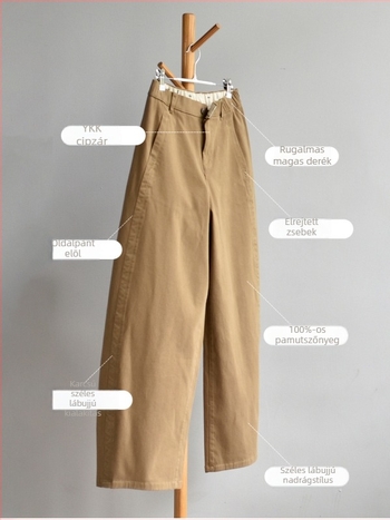 Pamut denim széles lábú farmer, magas derékkal, Ice-Wash, mikroelasztikus