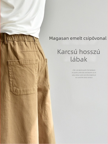 Pamut denim széles lábú farmer, magas derékkal, Ice-Wash, mikroelasztikus