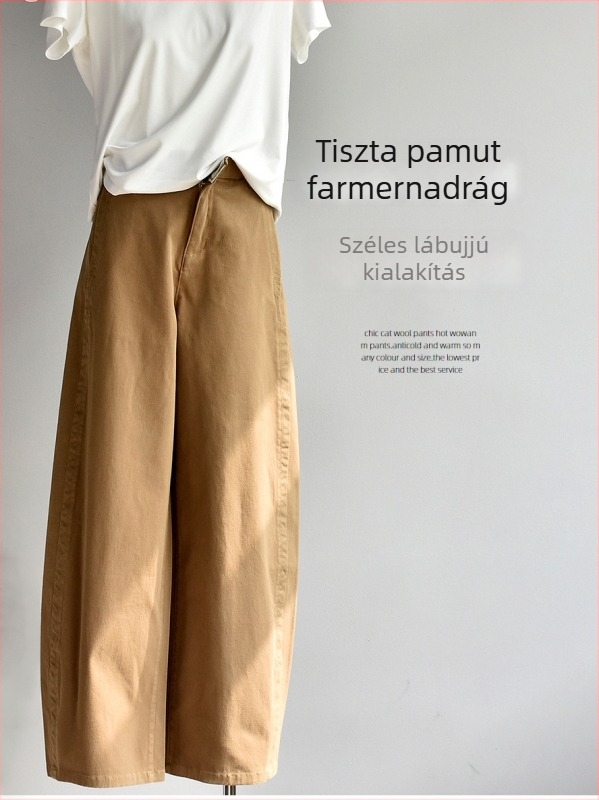 Pamut denim széles lábú farmer, magas derékkal, Ice-Wash, mikroelasztikus