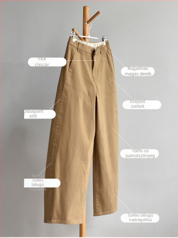 Pamut denim széles lábú farmer, magas derékkal, Ice-Wash, mikroelasztikus