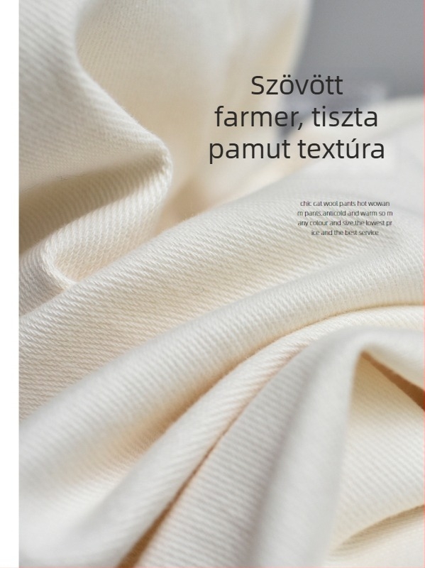 Pamut denim széles lábú farmer, magas derékkal, Ice-Wash, mikroelasztikus
