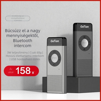Getien Bluetooth interkom — Kompakt vezeték nélküli egység kis szállodák és catering szolgáltatásokhoz; Frekvencia tartomány: 430 MHz; Elméleti kommunikációs távolság: 1,5–3 km; Akkumulátor típusa: lítium; Akkumulátor kapacitás: 600; Hálózati típus: rádióh