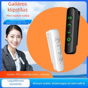 Mini klipszes interkom, 400–470 MHz, 3W, 16 csatorna, akár 3 km, 1800 mAh