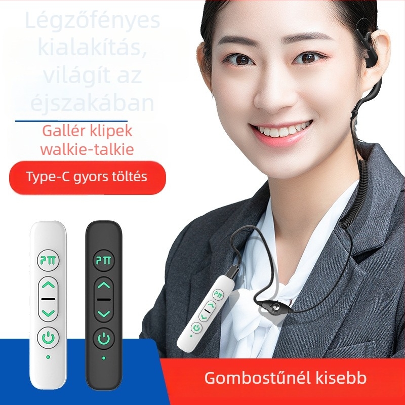 Mini klipszes interkom, 400–470 MHz, 3W, 16 csatorna, akár 3 km, 1800 mAh
