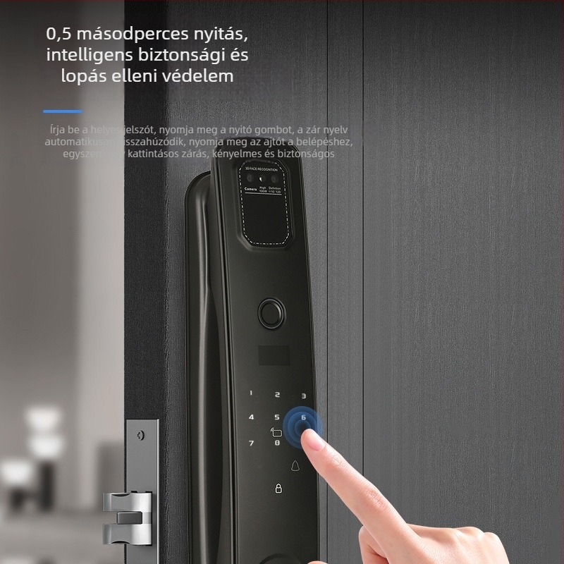 Q1 DC-tápellátású OKOS BEJÁRATI zár arcfelismeréssel, ujjlenyomattal, jelszóval és távoli feloldással
