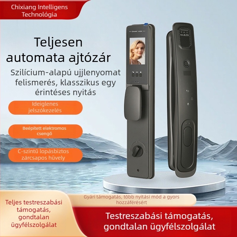 Q1 DC-tápellátású OKOS BEJÁRATI zár arcfelismeréssel, ujjlenyomattal, jelszóval és távoli feloldással