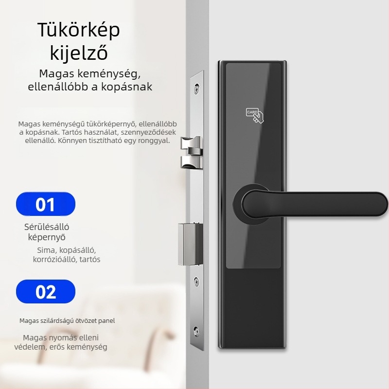 Okos ajtózár N1 szállodai használatra, alumíniumötvözet, faajtó, Bluetooth/IC-kártya/ujjlenyomat/jelszó