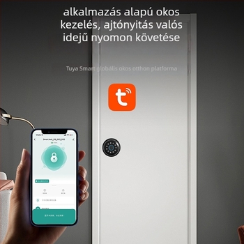 Belső ajtókhoz készült intelligens zár ujjlenyomat- és Bluetooth – 20 ujjlenyomat-tárolás, több mint 100000 nyitási ciklus, 0,14 s olvasási idő, működési hőmérséklet -20–70°C, páratartalom max. 70%