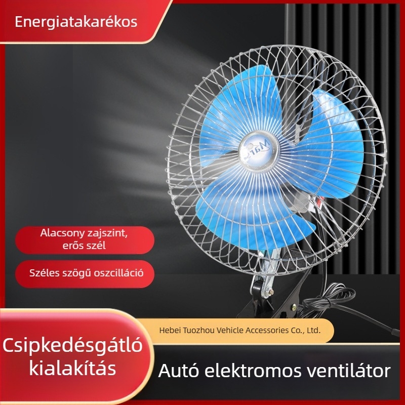 Gépjárműventilátor, 6/8/10 hüvelyk, fél-zárt ház, 12/24V, 3- vagy 4-lapátos, dönthető fej, autókhoz és teherautókhoz
