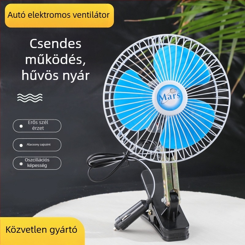 Gépjárműventilátor, 6/8/10 hüvelyk, fél-zárt ház, 12/24V, 3- vagy 4-lapátos, dönthető fej, autókhoz és teherautókhoz