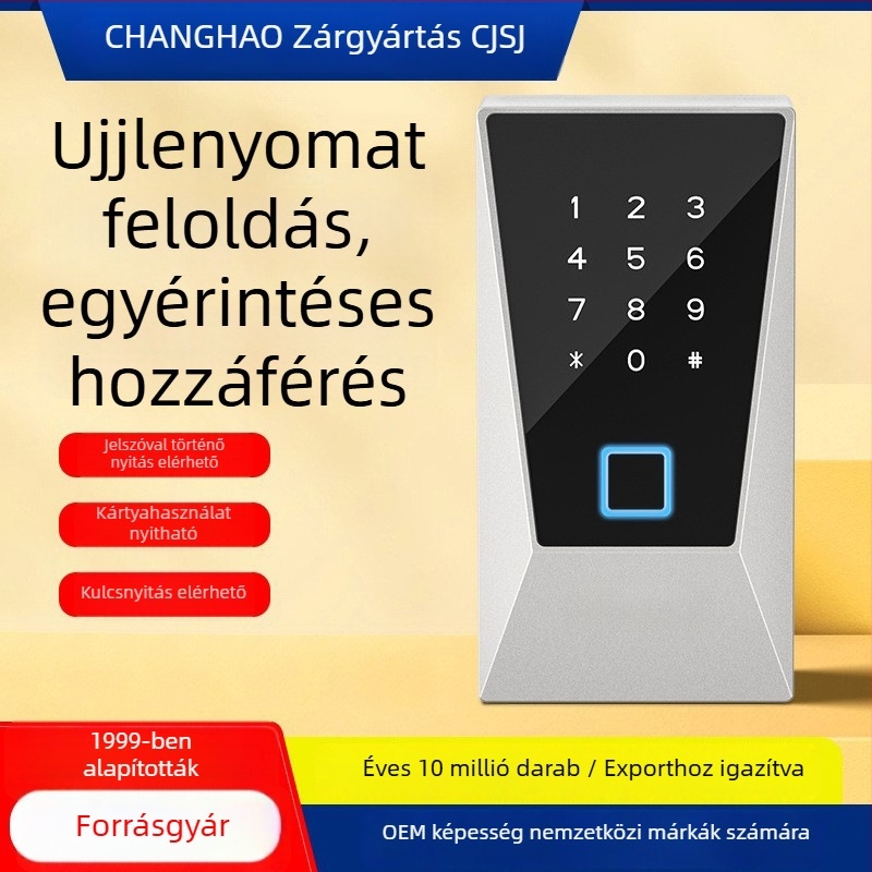 Intelligens kulcstartó ujjlenyomat és jelszó zár, érintéses gombbal, alumíniumötvözet burkolat, modell CH-931-2, zárszerkezet közti távolság 25 mm, alkalmas udvarokra, irodákra, vendégházakra és otthonokra